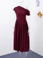 Vestido Maxi De Verano Para Mujer Elegante Y Chic Con Plegado Y Patchwork En Negro Cuello Media-Torço Manga Corta Cintura Alta A-Line Para Oficina Y Calle - details 4