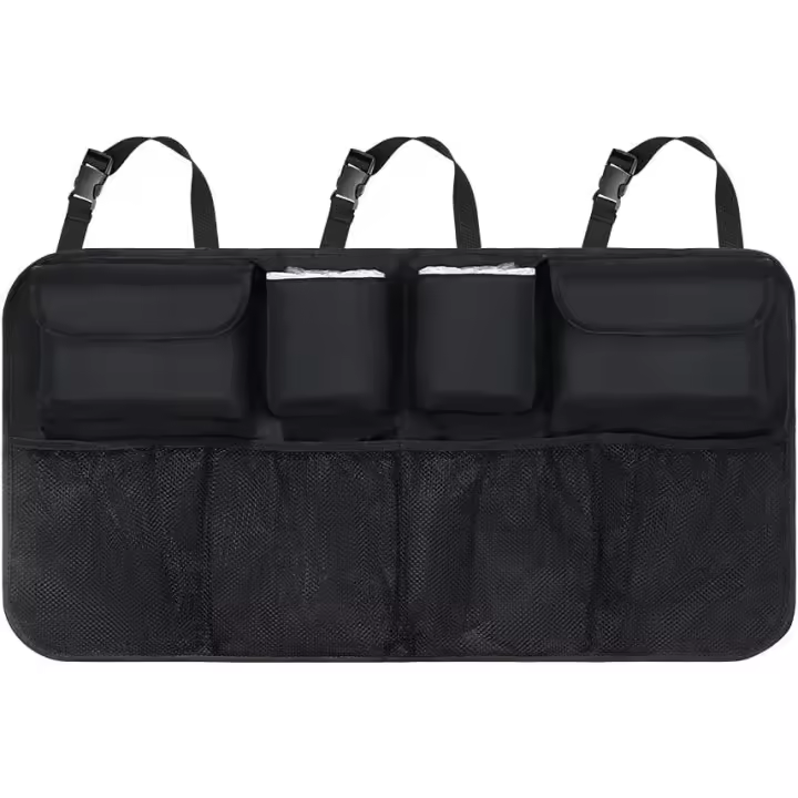 Organizador de maletero de coche, alfombrillas impermeables, organizador de coche, protectores de respaldo de asiento, almacenamiento de viaje para niños con múltiples bolsillos, red de carga plegable duradera - 1
