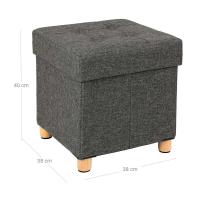 Taburete reposapiés cuadrado con almacenamiento y tapizado capitoné, patas de madera maciza, asiento acolchado de espuma, disponible en gris oscuro, gris claro y azul marino - details 12