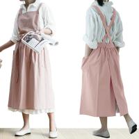 Falda Plisada Nórdica De Algodón Y Lino Para Mujer Y Niñas Apron Vintage Para Jardinería Con Espalda Cruzada Vestido Pinafore - details 3