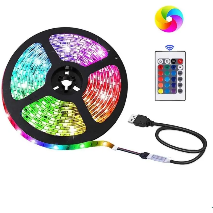 Tira de luz LED alimentada por USB, tira de luz que cambia de color SMD 5050RGB con control remoto de 24 teclas, - 1