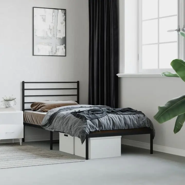 Estructura cama sin colchón con cabecero metal negro 75x190 cm - 1
