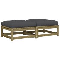vidaXL Taburetes de jardín con cojines 2 uds madera maciza de pino Natural y negro, Natural y girs, Marrón pino Conjunto Terraza Muebles Jardín Exterior Juego de Muebles de jardín Mueble Jardín Exterior Muebles de Salon Exterior - details 1