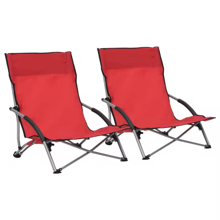 vidaXL Sillas de playa plegables 2 unidades tela rojo - 1