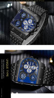 Reloj De Cuarzo Para Hombre Oulm 9315 Plata Oro Azul Zafiro 3 Zonas Horarias Militar Reloj De Pulsera De Acero Completo Marca De Lujo - details 9