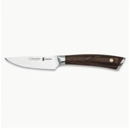 CUCHILLO VERDURAS SAKURA 9 cm  3 Claveles  Material: Acero Inoxidable  Materiales mango: Madera de Pakka  Producción: Forjado  Características: Martillado  Presentación: Estuche  Acabado: Brillo  Modelos: Sakura  Tipo: Cuchillos Verduras - 1