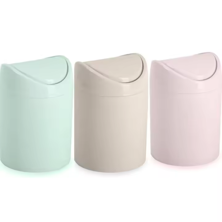 Papelera basculante plástico para mesa, Mini Basurero de Mesa, Cubo de Basura para Escritorio, Papelera de Oficina Pequeña, Papelera de Plástico con Tapa Basculante, 1.4 Litros, Azul, rosa fluor, verde fluor - 1