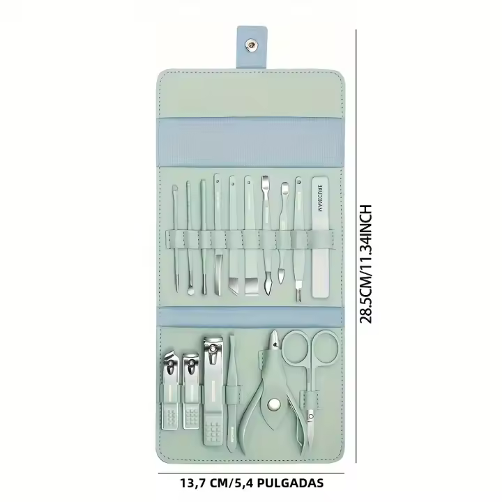 Juego De Tijeras De Uñas Profesional 12/16 Piezas Con Kit Completo De Pedicura Acero Inoxidable Estuche Portátil De Cuero Regalo Ideal - 1