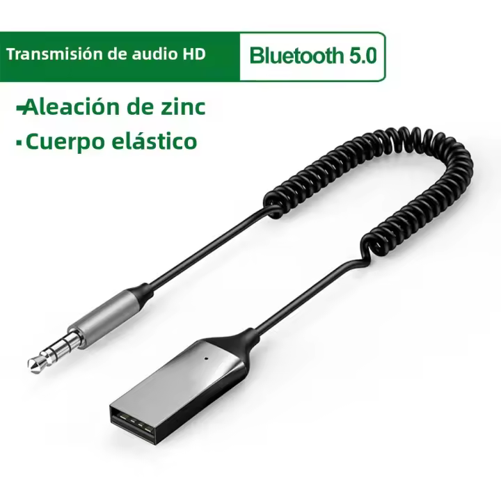 Receptor Transmisor Bluetooth 5.0 Para Coche Con Cable USB a Jack 3.5mm Kit De Audio Auxiliar Y Altavoz Hands-Free Para Coche - 1