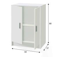 Meimon Armario bajo MULTIUSOS 80x59x37 cm, blanco, 2 puertas con 1 estante regulable, bisagras y soportes metálicos, tiradores ABS gris aluminio, tacos ABS antirruido, carga máx. 30 kg, embalaje 850x410x123 mm - details 3