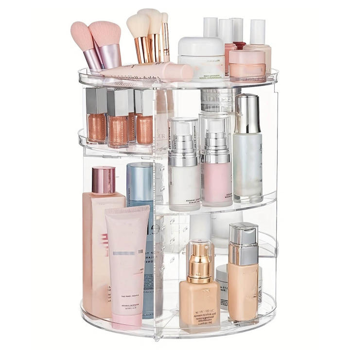 Organizador De Maquillaje 360° Giratorio Para Baño Y Contáetop Soporte Para Cosméticos Transparente De Plástico