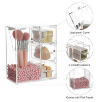 Organizador De Maquillaje Transparente Con Cajones Y Caja De Almacenamiento Con Tapa Y Perlas Para Almacenar Herramientas De Maquillaje Y Joyería - details 2