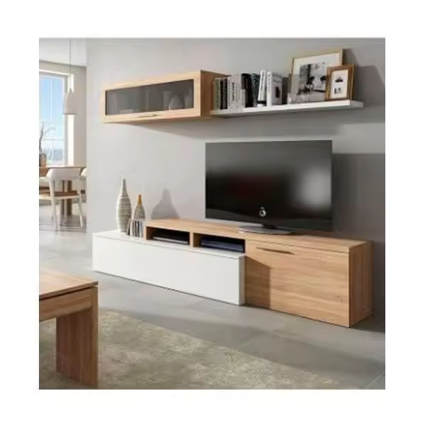 Composición de salón Nexus mueble de TV + módulo flotante roble/blanco brillo - 1