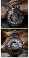 Reloj De Bolsillo Steampunk Vintage En Negro Para Hombre Y Mujer Con Números Romanos Y Cadena Colgante De Moda Unisex Regalo - details 4