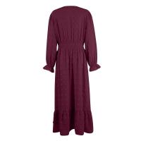 Vestido Bohemio Largo De Maxi Para Mujer Con Cintura Elástica Y Estampado A-Line Manga Larga Vestido De Dama Con Volante Y Hemorragia Suave Para Primavera Y Otoño - details 17