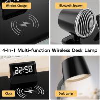 Lámparas LED de escritorio para oficina en casa, cargador inalámbrico, lámpara de escritorio pequeña con Bluetooth, lámparas táctiles para mesita de noche, luz nocturna de lectura con reloj - details 0