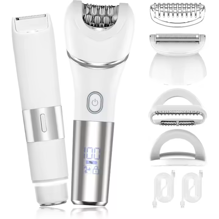 Depiladora para mujeres - Afeitadora eléctrica 2 en 1 para mujeres - Recortadora de línea de bikini con cabezales dobles - Para vello púbico/afeitadora facial para mujeres - Depiladora inalámbrica para el cuerpo - Para un afeitado suave en seco y húmedo - 1
