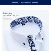 Camisa De Punto De Lujo Para Hombre Azul Y Blanco Con Estampado De Color Sólido Cuello En V Manga Larga Ajustada Casual Negocios Antideslizante Algodón - details 3