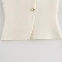 Conjunto De Vestido Y Falda Larga De Punto Para Mujer Estilo Moderno Y Elegante Primavera 2024 Sin Mangas Cuello En V Cierre Único - details 21