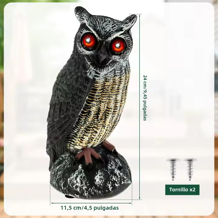 Iltar Solar Fake Owl Repelente De Pájaros Con Modos De Funcionamiento Dual Y Ojos Rojos Destellantes Para Jardín Material PE - 1