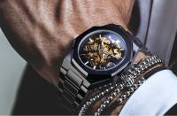 Reloj Mecánico Para Hombre Forsining Steampunk Con Diseño Esqueleto Hollow Dial Negro Resistente Al Agua Acero Inoxidable Fashion Casual - details 9