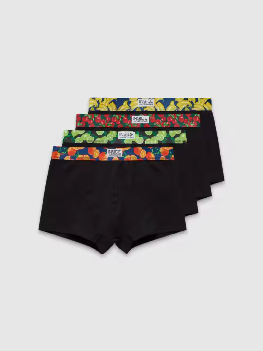 Pack de 4 bóxers de algodón y elastano con estampados frutales en el elástico: limas, naranjas, plátanos, cerezas INSIDE - 1