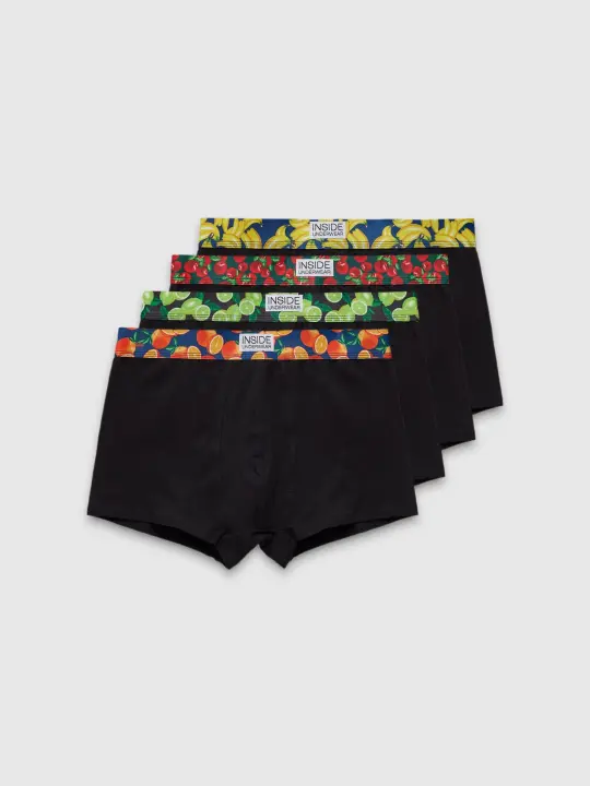 Pack de 4 bóxers de algodón y elastano con estampados frutales en el elástico: limas, naranjas, plátanos, cerezas INSIDE - 1