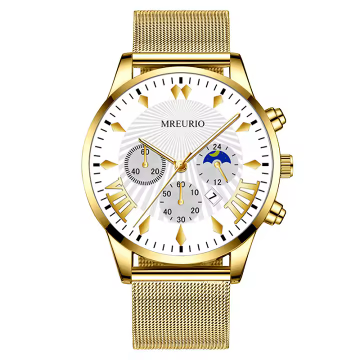 Reloj Masculino con Fase Lunar - Correa Milanés/Malla Ajustable - Ideal para Viajes y Reuniones de Negocios - 1