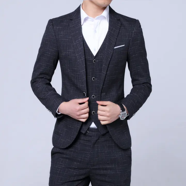 Traje De Three-piece Elegante Para Novio 2024 Con Chaleco Y Pantalones De Alta Calidad Para Bodas Y Negocios Estilo Inglés M-5XL - 1