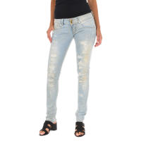 MET-Pantalon Tejano Largo efecto gastado y rasgado 10DB50130 para Mujer