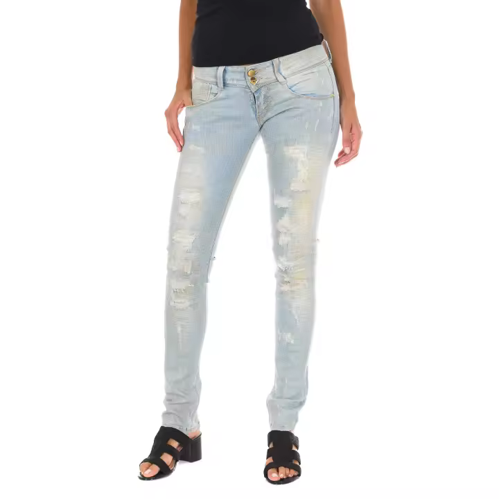 MET-Pantalon Tejano Largo efecto gastado y rasgado 10DB50130 para Mujer - 1