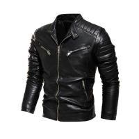 Chaqueta De Cuero Para Motociclista Resistente Al Viento Y Lluvia Para Otoño Y Primavera Con Cuello Alto Para Hombre Estilo Europeo Y Americano - details 11