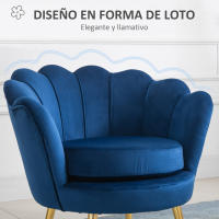 HOMCOM Butaca de Salón Tapizada en Terciopelo Sillón Butaca de Dormitorio con Respaldo en Forma de Concha y Patas Doradas para Comedor 76x67x74 cm - details 0