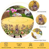 Mantel Redondo De Pascua 1 Polka Dot Con Pintura De Huevo Cuadrado De Tamaño Variado Con Proceso De Enrase En Borde Decoración De Jardín De Primavera Para Uso Diario En Cocina Terraza Decoración De Pascua - details 5