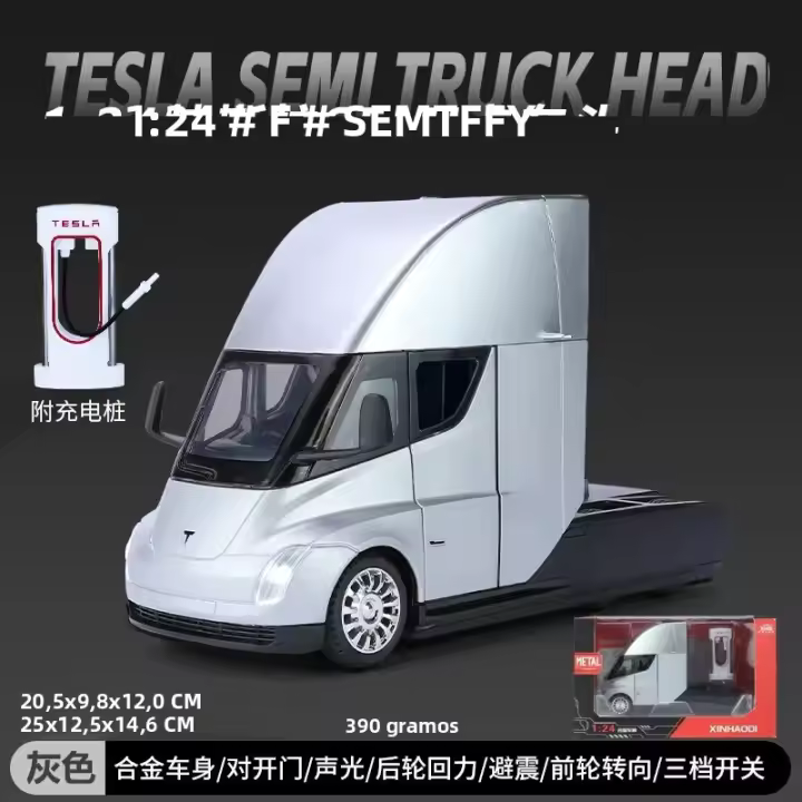 Modelo De Camión Tesla SEMI Simulación 1:24 Con Sonido Y Luz Juguete De Coche De Aleación Con Amortiguador De Choque Delantero Rueda Giratoria Para Niños Mayor De 14 Años - 1