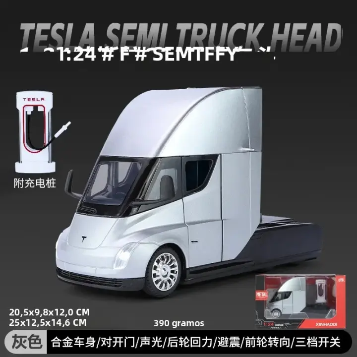 Modelo De Camión Tesla SEMI Simulación 1:24 Con Sonido Y Luz Juguete De Coche De Aleación Con Amortiguador De Choque Delantero Rueda Giratoria Para Niños Mayor De 14 Años - 1
