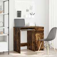 vidaXL Escritorio 86x49x76 cm madera de ingeniería en color Gris hormigón/Roble negro/Madera antigua y más | estructura resistente ideal para salón dormitorio o estudio - details 6