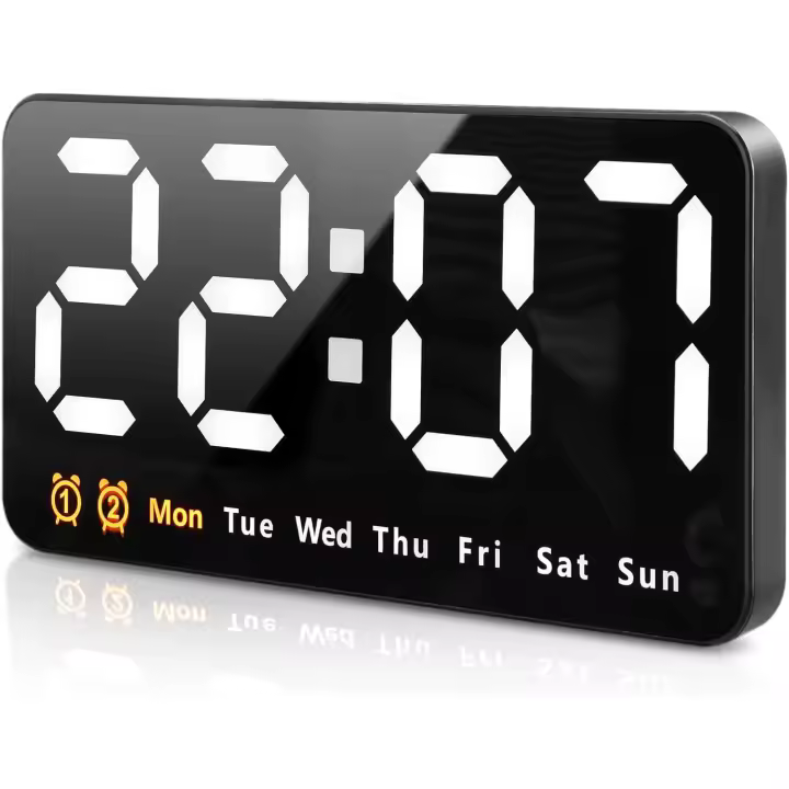 Reloj de pared digital large, Reloj de pared digital LED large con 3 brilos ajustables - 1