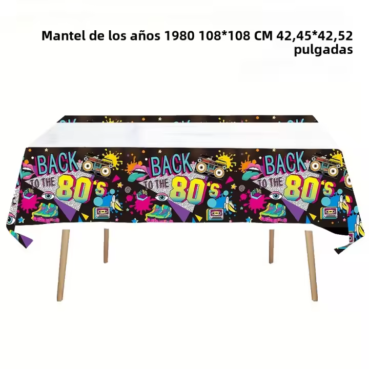 Mantel Decorativo De Fiestas De Los Años 80/90 Para Hombres Y Mujeres Cumpleaños Disco Mantel De Poliéster Y Algodón Máquina Lavable Reutilizable Estilo Jacquard - 1