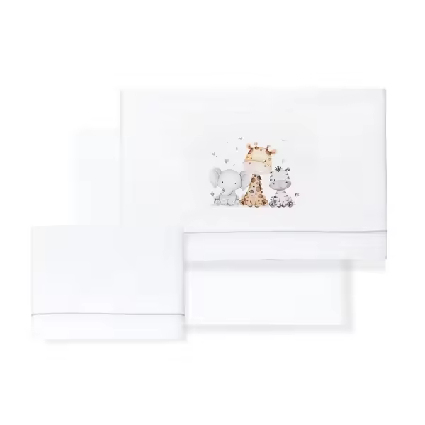 Interbaby juego de sábanas de cuna algodón 3 piezas 120x60  JIRAFA ELEFANTE +BROCHE REGALO - 1