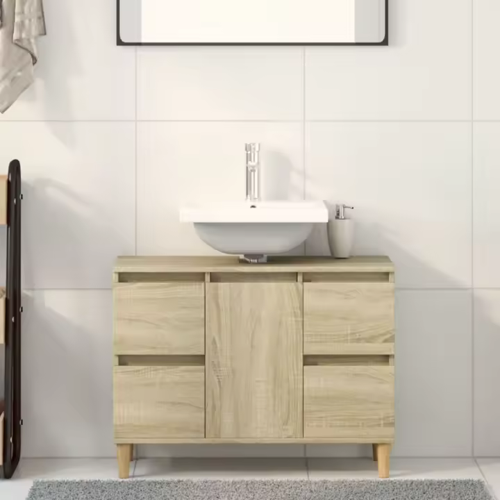 vidaXL Armario de lavabo madera contrachapada roble Sonoma 80x33x60 cm - 1