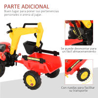 HOMCOM Tractor a Pedales con Remolque Excavador con Pala Frontal Juguete de Conducción para Mayores de 3 Años Dirección y Palas Fáciles de Controlar Soporta hasta 35 kg 179x42x59 cm Rojo - details 3