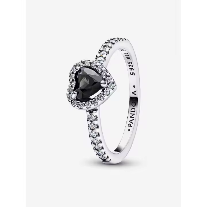 Pandora - Anillo Corazón Negro Elevado - Plata de Lei - 1