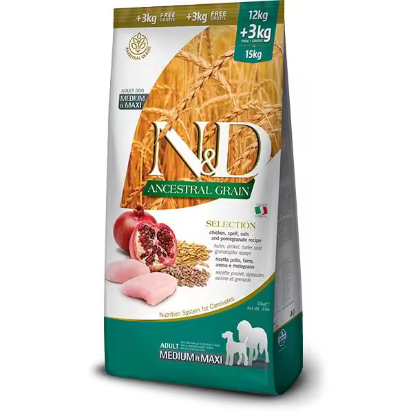 FARMINA N&D DOG SELECTION ANCESTRAL MED MAXI POLLO 12+3KG / Alimento completo para perros adultos - 1