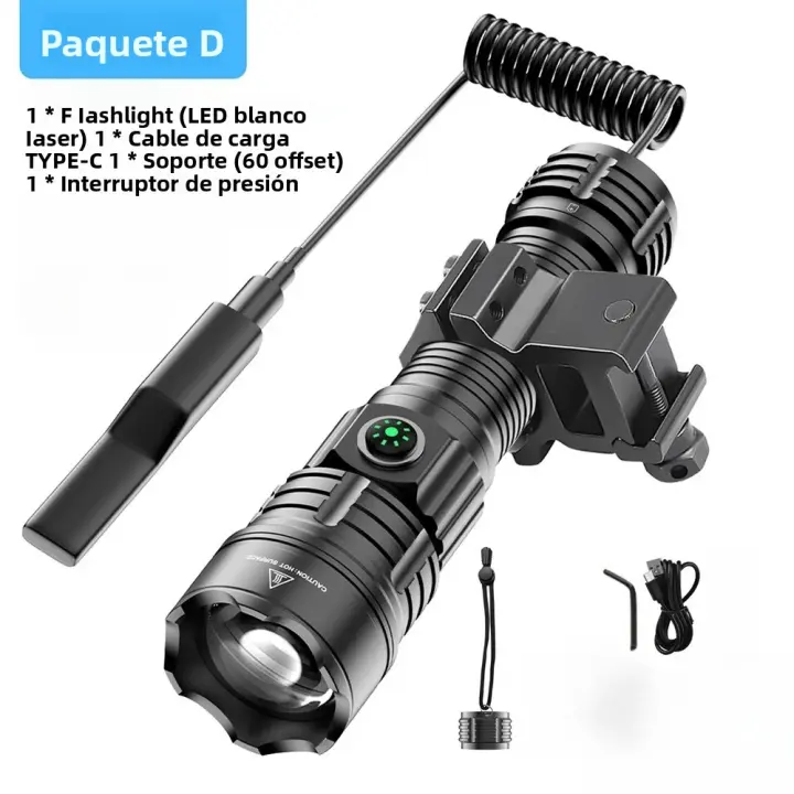 Linterna Táctica Ultra Potente Con Luz LED Recargable Por USB Zoom Ajustable Luz Nocturna De Escuadra Super Brillante Resistente Al Agua Para Caza Y Emergencias - 1