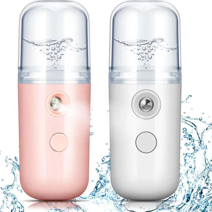 Pack de 2 Mini Brumas Faciales, 30 ml, Portátiles, Vaporizador USB para Hidratación Facial (Blanco y Rosa Claro) - 1