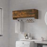 vidaXL Armario de madera contrachapada 100x32,5x35 cm en color Blanco brillante/Marrón roble/Madera antigua y más | almacenamiento funcional diseño moderno para baño dormitorio sala - details 6