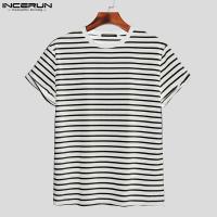 Camiseta Casual Para Hombre INCERUN Estilo Simple Con Rayas Cuello Redondo Manga Corta Suave Transpirable Talla S-5XL - details 9
