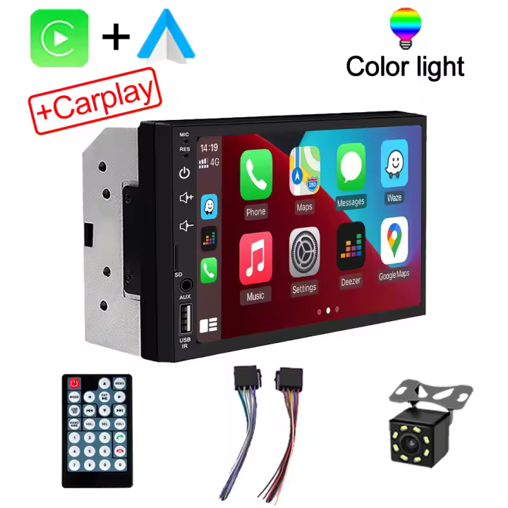 Reproductor Multimedia Para Coche 2Din 7 Pulgadas Pantalla HD Táctil Carplay Android Auto Radio RAIDO USB Bluetooth Cámara Rearmada - 1