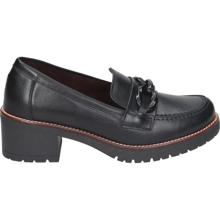 PITILLOS | Zapato Mocasín Pitillos para Mujer – Zapato de Piel con Tacón en Color Negro – Mocasines de Tacón sin Cierre y Detalle Hebilla – De Piel – Elegante – Cómodas y Ligeras – Alta Calidad – Modelo 20020 - 1